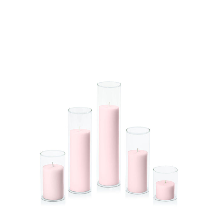 Blush Pink 5cm Pillar in 5.8cm Glass Set - Sm Pack of 1