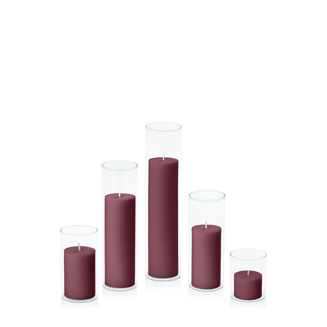 Burgundy 5cm Pillar in 5.8cm Glass Set - Sm Pack of 1