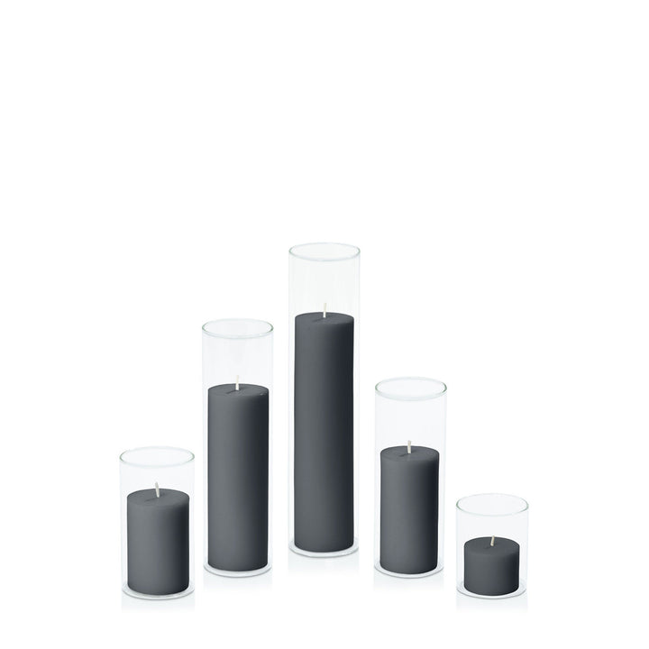 Charcoal 5cm Pillar in 5.8cm Glass Set - Sm Pack of 1