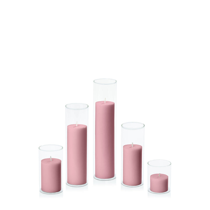 Dusty Pink 5cm Pillar in 5.8cm Glass Set - Sm Pack of 1