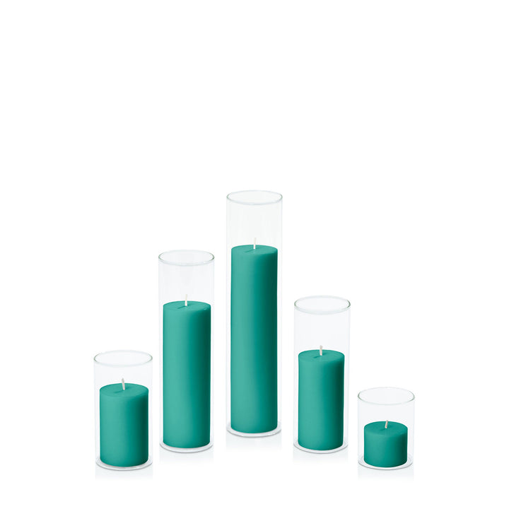 Emerald Green 5cm Pillar in 5.8cm Glass Set - Sm Pack of 1