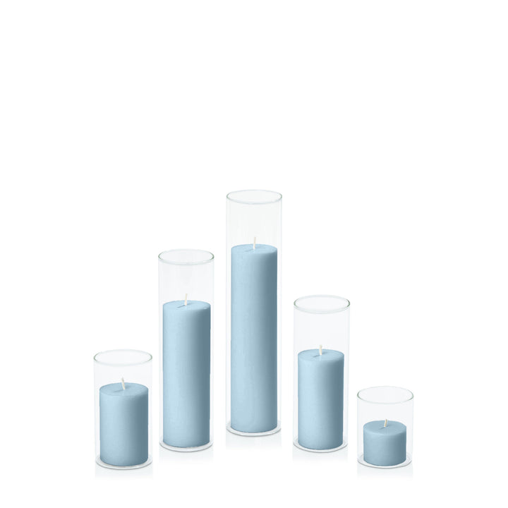 French Blue 5cm Pillar in 5.8cm Glass Set - Sm Pack of 1