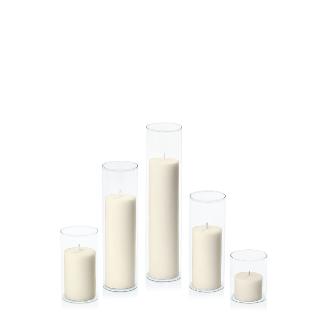 Ivory 5cm Pillar in 5.8cm Glass Set - Sm Pack of 1