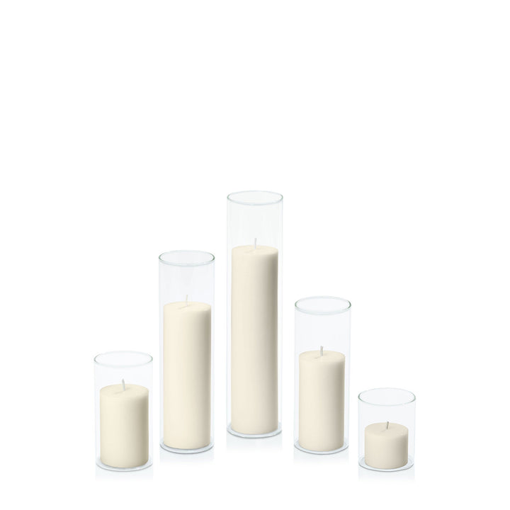 Ivory 5cm Pillar in 5.8cm Glass Set - Sm Pack of 1