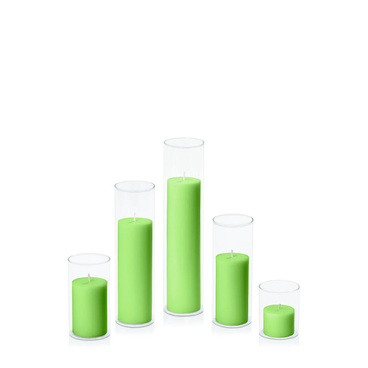 Lime 5cm Pillar in 5.8cm Glass Set - Sm Pack of 1