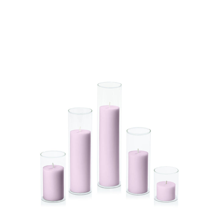 Lilac 5cm Pillar in 5.8cm Glass Set - Sm Pack of 1