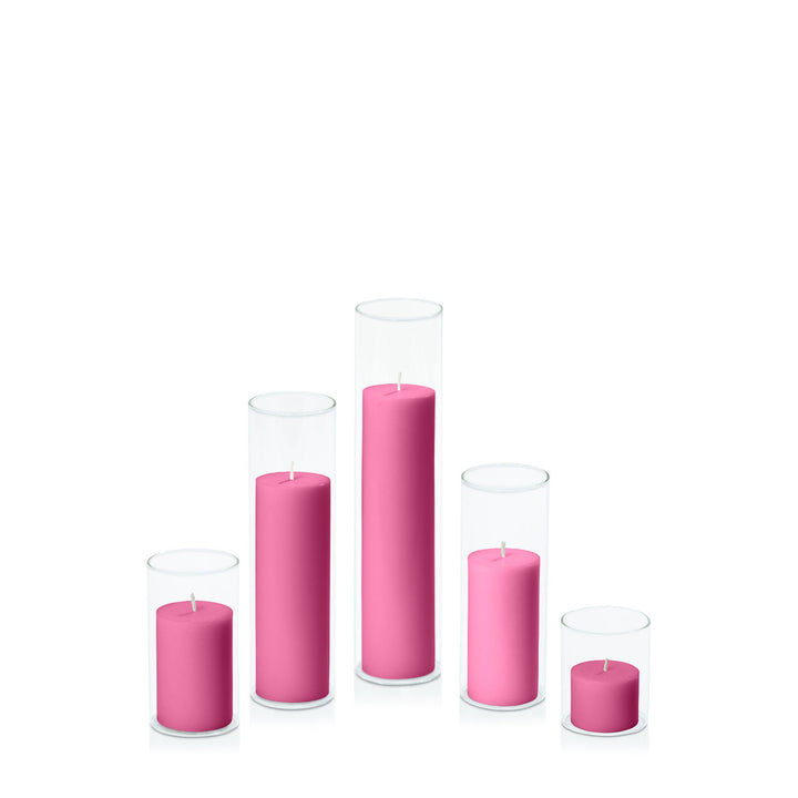 Magenta 5cm Pillar in 5.8cm Glass Set - Sm Pack of 1