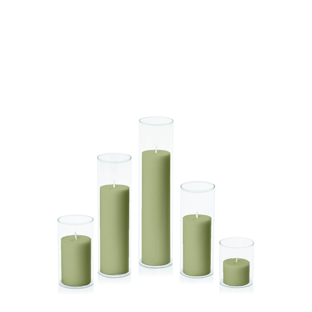 Matcha 5cm Pillar in 5.8cm Glass Set - Sm Pack of 1