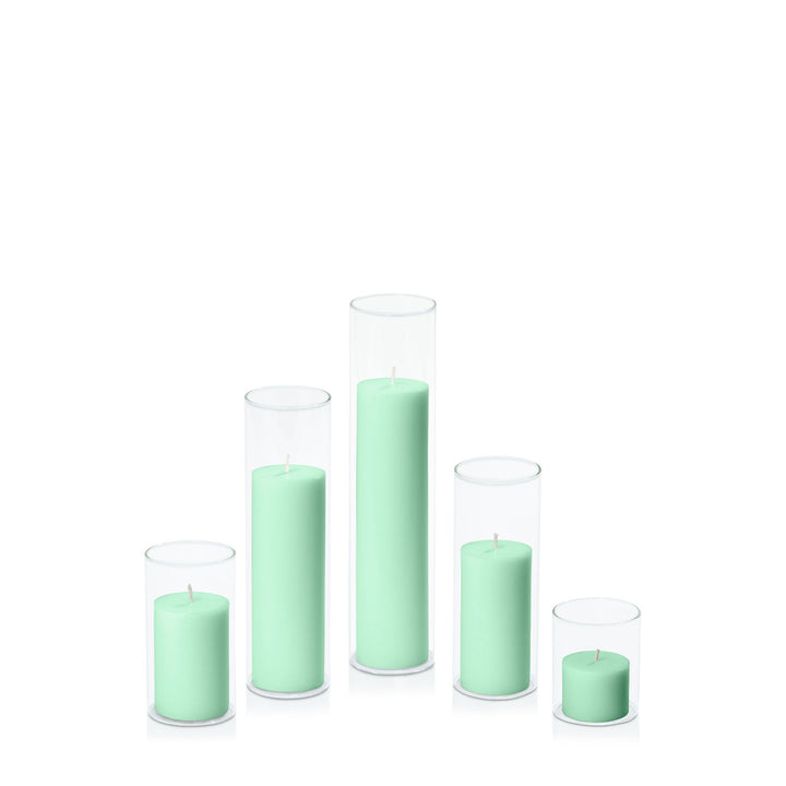 Mint Green 5cm Pillar in 5.8cm Glass Set - Sm Pack of 1