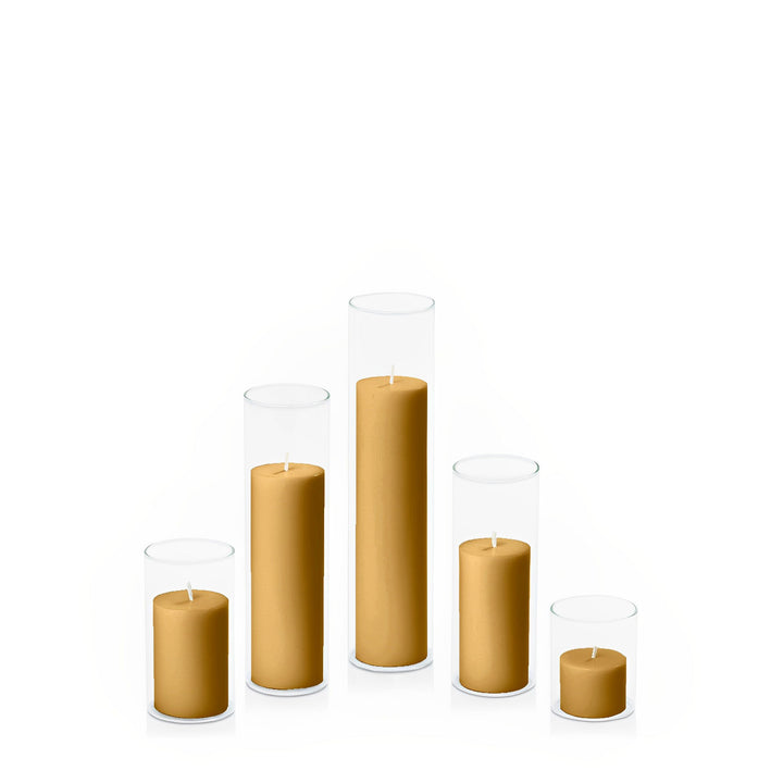 Mustard 5cm Pillar in 5.8cm Glass Set - Sm Pack of 1