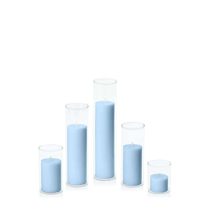 Pastel Blue 5cm Pillar in 5.8cm Glass Set - Sm Pack of 1