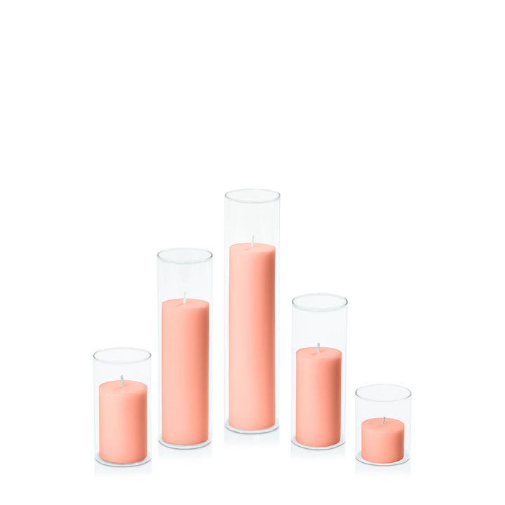 Peach 5cm Pillar in 5.8cm Glass Set - Sm Pack of 1