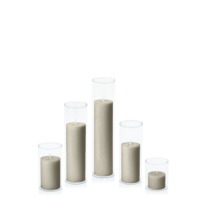 Pale Eucalypt 5cm Pillar in 5.8cm Glass Set - Sm Pack of 1