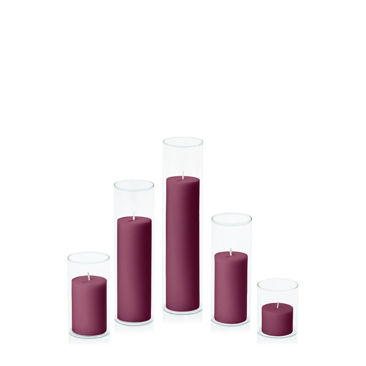 Plum 5cm Pillar in 5.8cm Glass Set - Sm Pack of 1