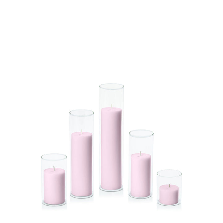 Pastel Pink 5cm Pillar in 5.8cm Glass Set - Sm Pack of 1