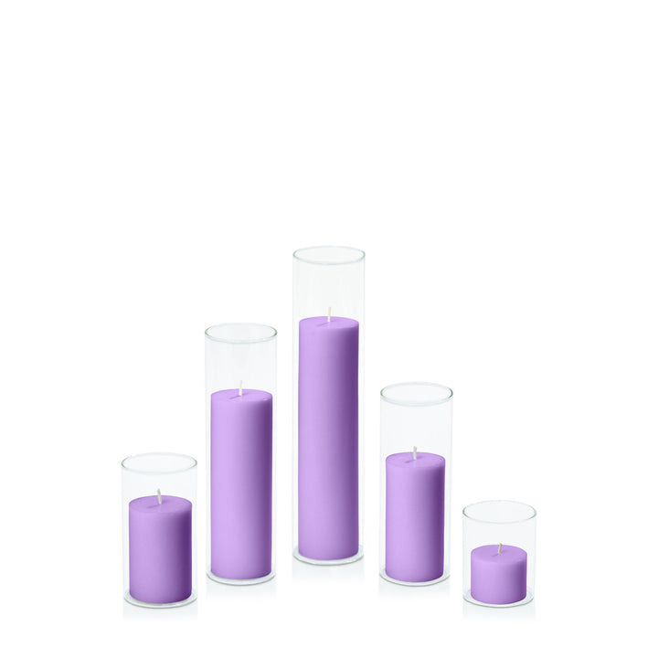 Purple 5cm Pillar in 5.8cm Glass Set - Sm Pack of 1