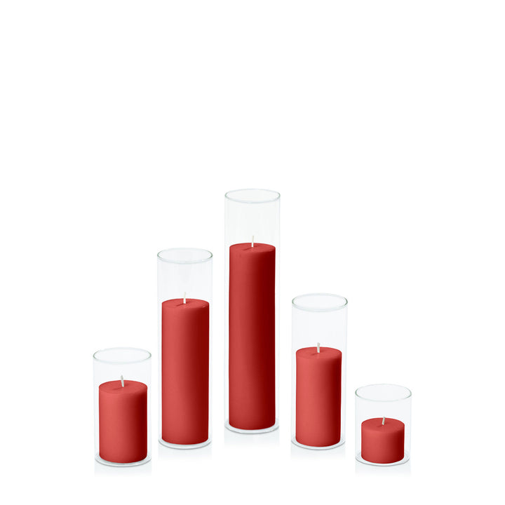 Red 5cm Pillar in 5.8cm Glass Set - Sm Pack of 1