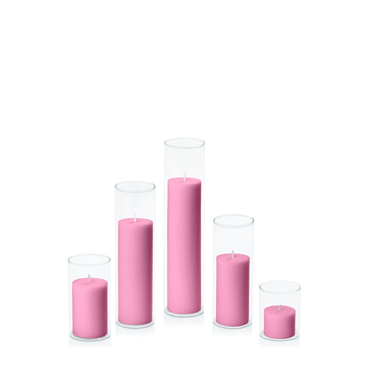 Rose Pink 5cm Pillar in 5.8cm Glass Set - Sm Pack of 1