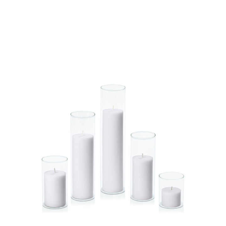 Silver Grey 5cm Pillar in 5.8cm Glass Set - Sm Pack of 1