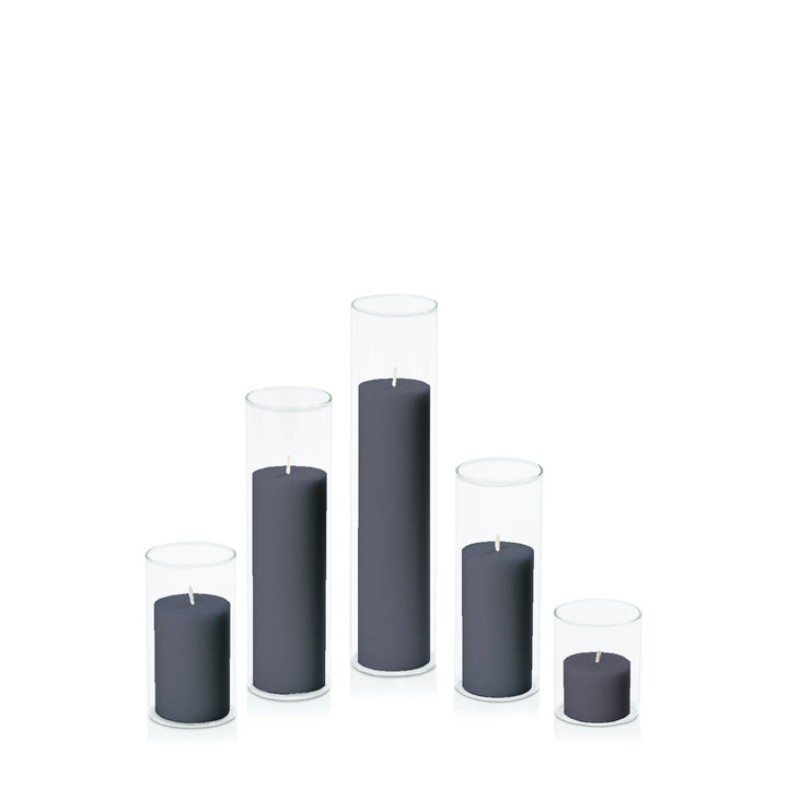 Steel Blue 5cm Pillar in 5.8cm Glass Set - Sm Pack of 1