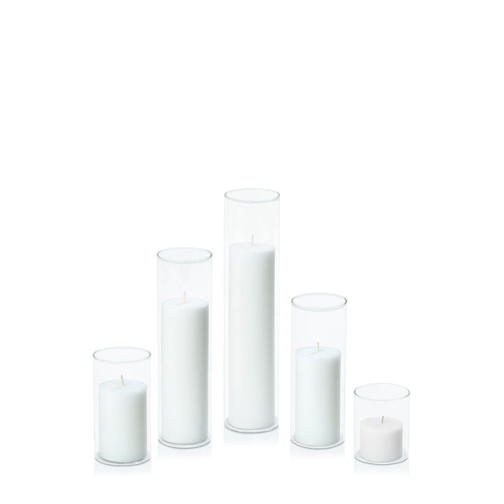 White 5cm Pillar in 5.8cm Glass Set - Sm Pack of 1