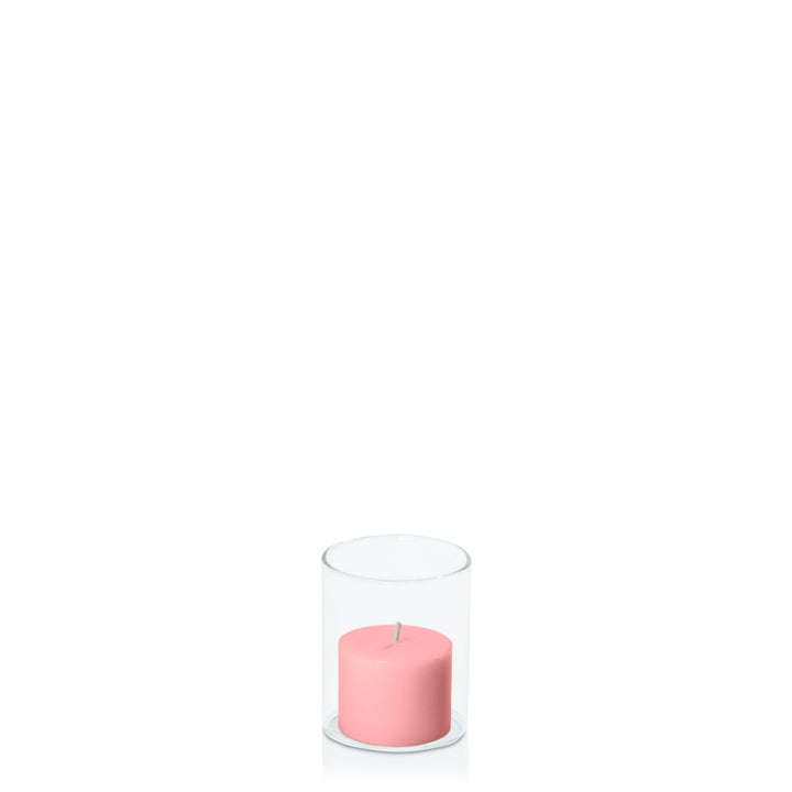 Coral Pink 5cm x 4cm Pillar in 5.8cm x 7cm Glass Pack of 1