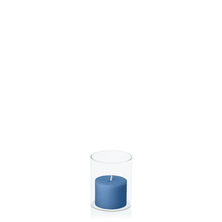 Dusty Blue 5cm x 4cm Pillar in 5.8cm x 7cm Glass Pack of 1