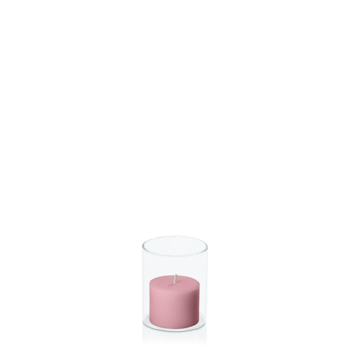 Dusty Pink 5cm x 4cm Pillar in 5.8cm x 7cm Glass Pack of 1