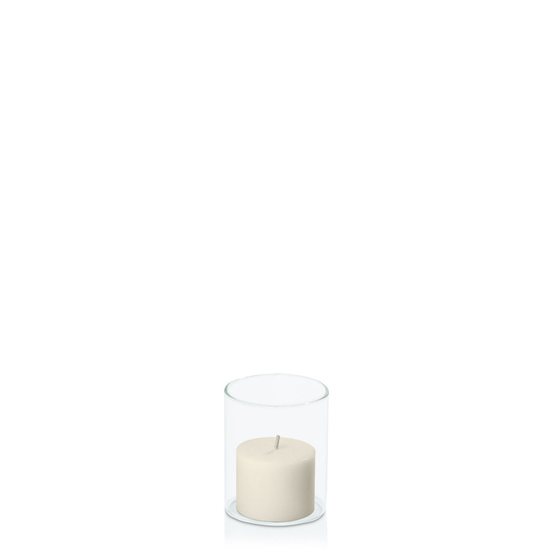 Ivory 5cm x 4cm Pillar in 5.8cm x 7cm Glass Pack of 1