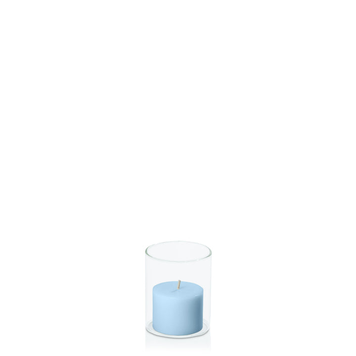 Pastel Blue 5cm x 4cm Pillar in 5.8cm x 7cm Glass Pack of 1