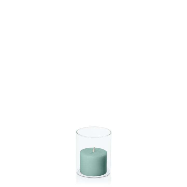 Sage Green 5cm x 4cm Pillar in 5.8cm x 7cm Glass Pack of 1