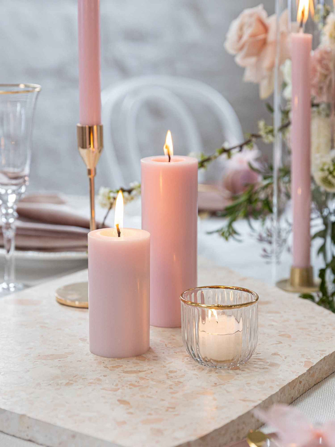 Blush Pink 5cm x 20cm Slim Pillar Pack of 1