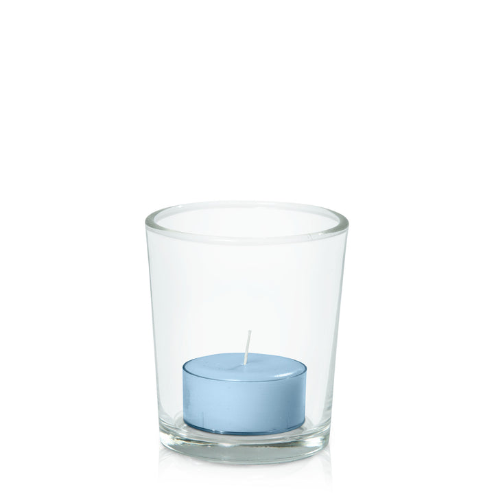 Pastel Blue Tealight in Glass Votive Pack Pack of 24