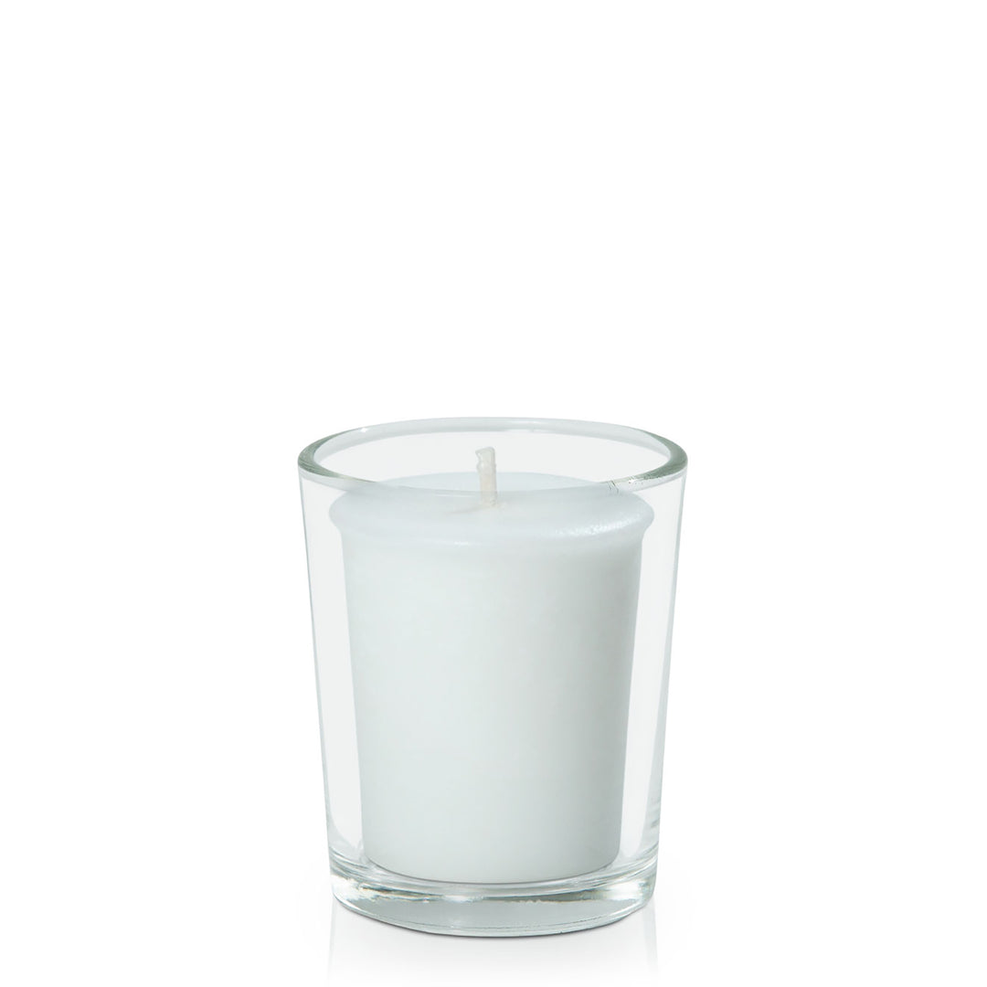 White Votive Candle in Glass Votive Pack Pack of 24