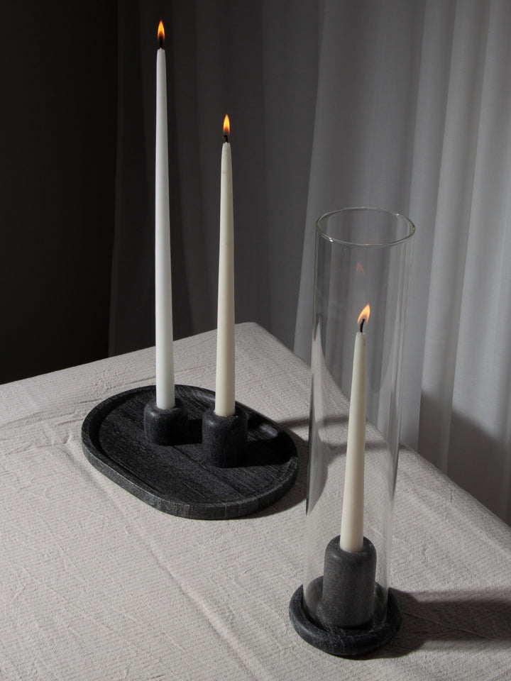 Midnight Black Sienna Marble Candle Holder - Small Pack of 1