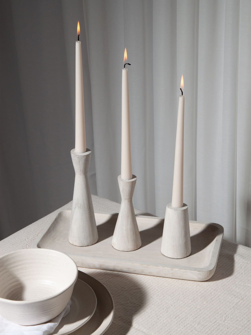 Whitewash Ember Wooden Candle Holder - Small Pack of 1