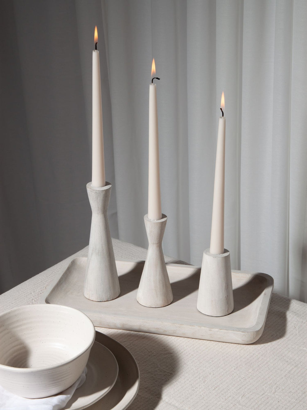 Whitewash Ember Wooden Candle Holder - Medium Pack of 1